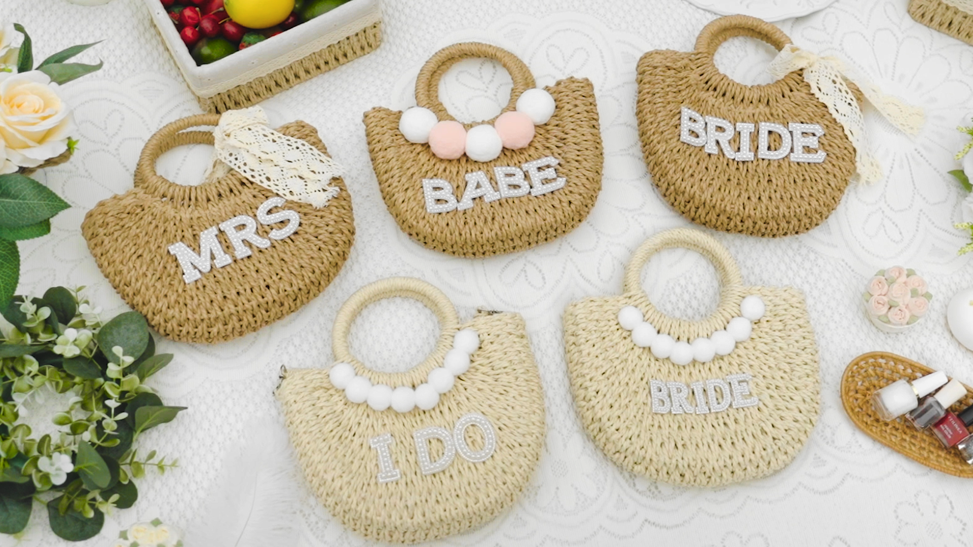 Bride Straw Bag with Bridal Accents Bride/mrs Straw Bag Perfect for the New Bride on Her  main image 4
