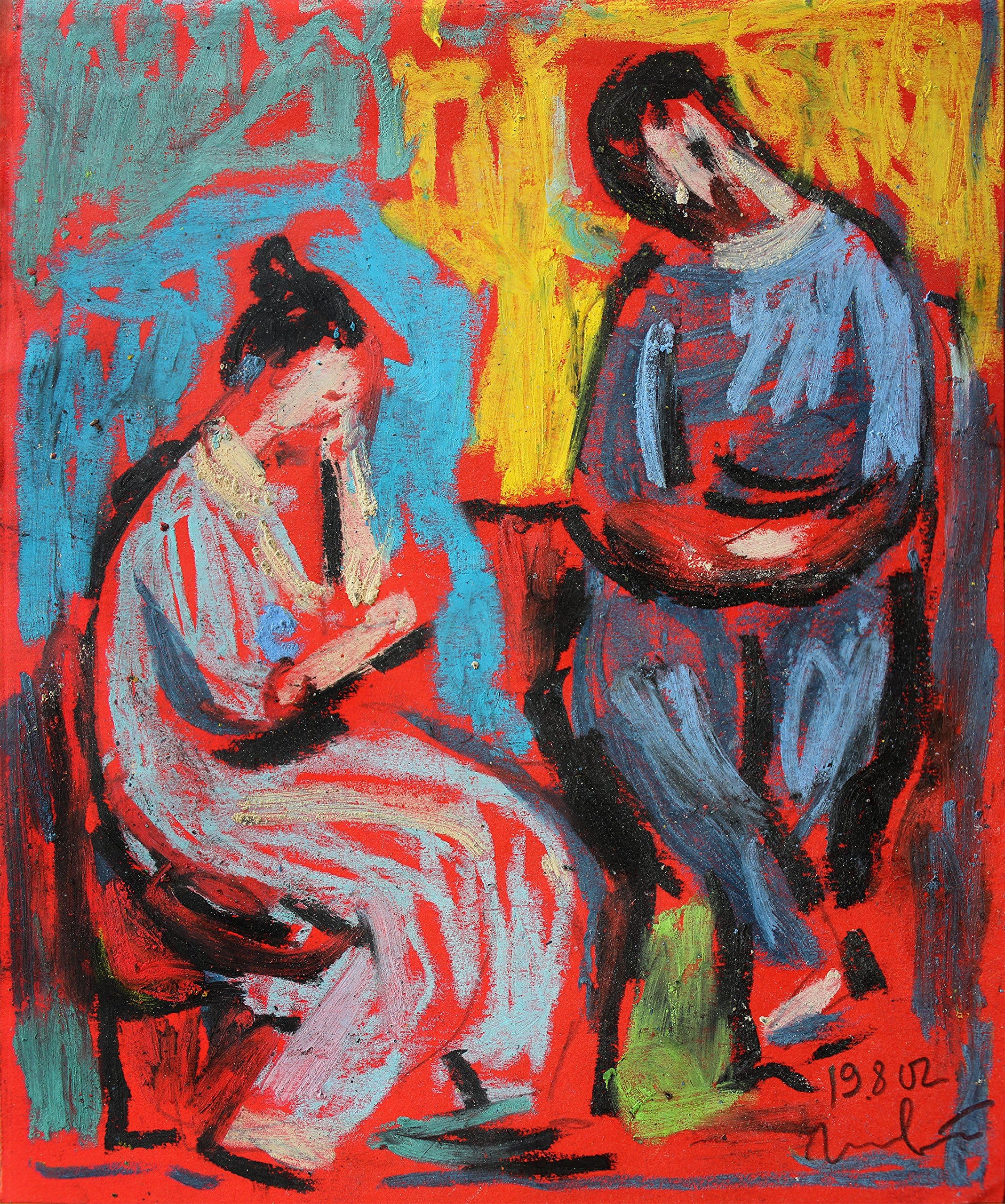 Pastel drawing, Colorful Giclee Fine art Print, Modern artwork, Figurative Abstract Wall decor, Couple Figure sketch