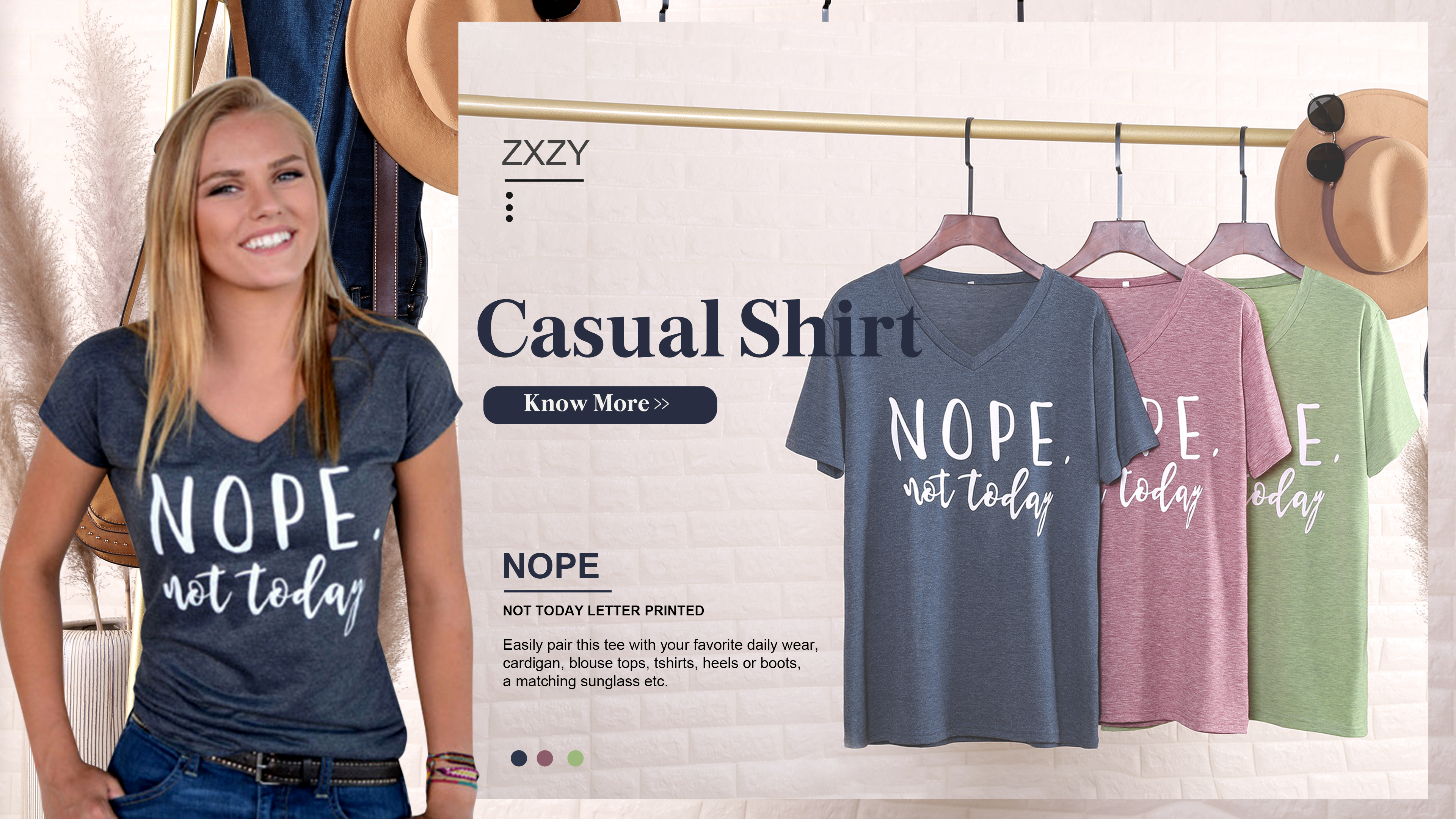 Amazon.com: ZXZY Camisetas casuales con cuello en V y letras