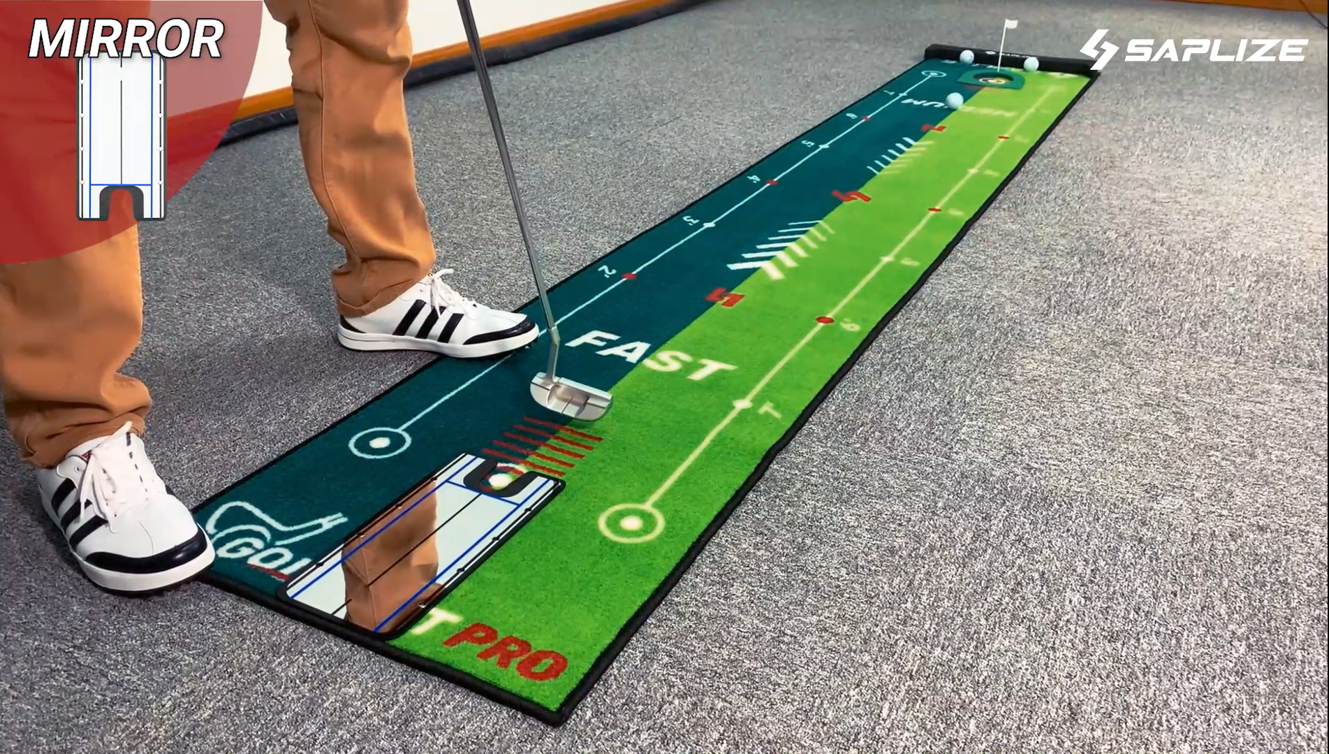SAPLIZE Two-Speed Golf Putting Practice Mat with Putting Alignment