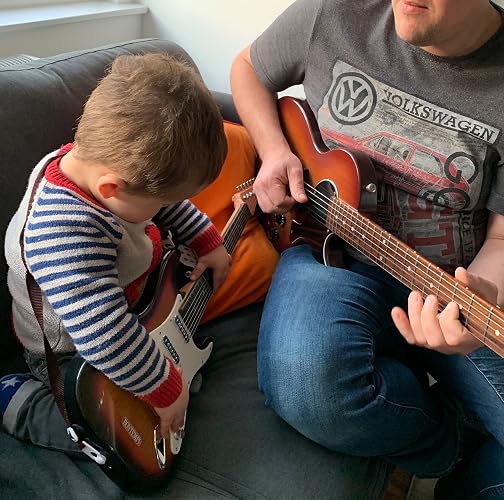 Bontempi Guitarra Rock Electrónica Con 6 Cuerdas De Metal, Conexión A MP3 Y Auricular Con Micrófono – Color Rosa