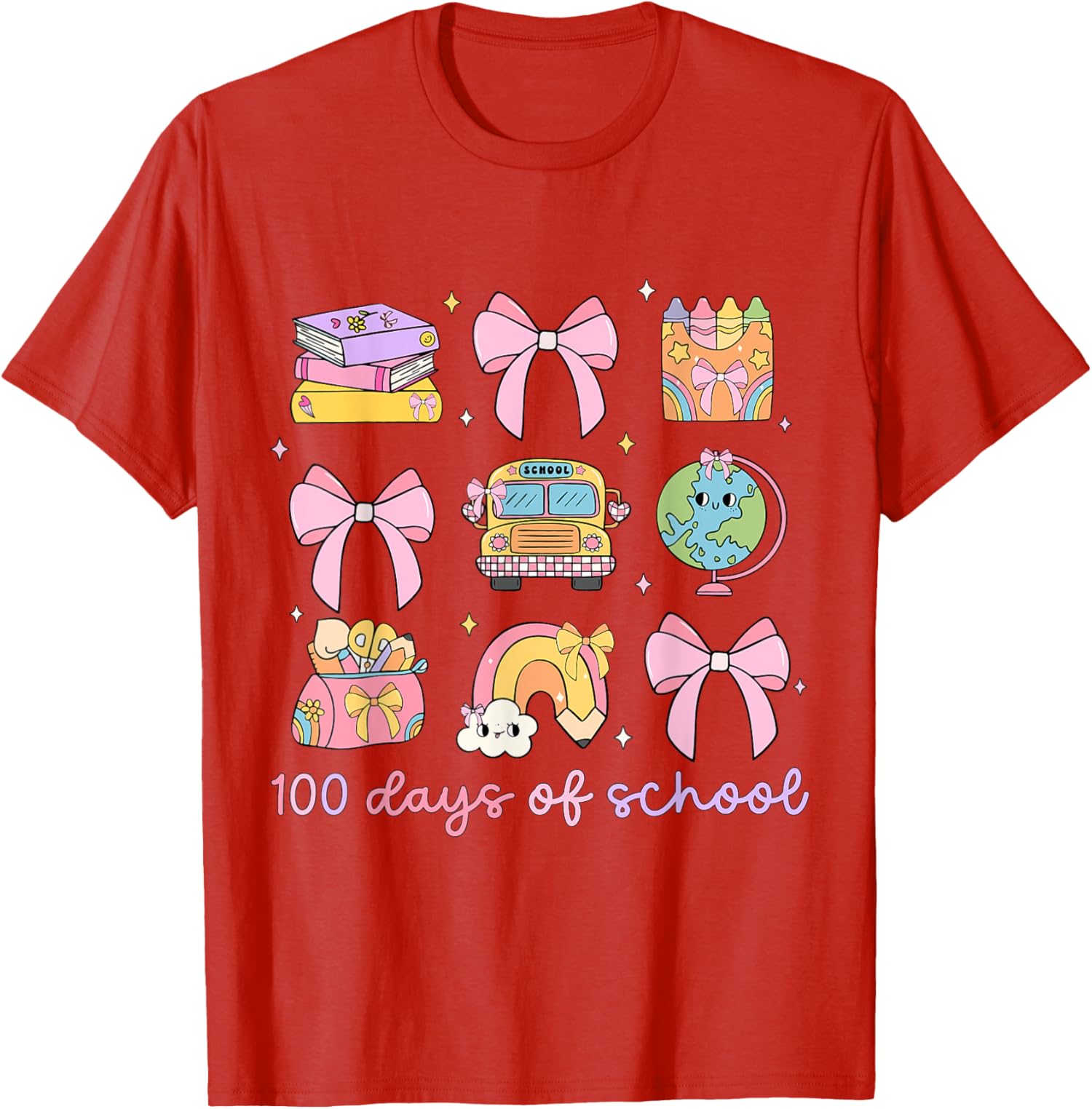 Coquette Bow 100 Days Of School Teacher Student Unisex T-Shirt - Picture 7 of 10