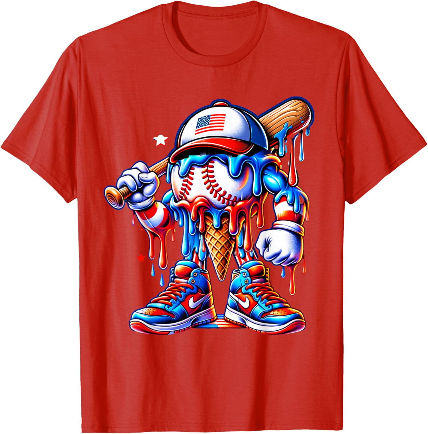 4th of July Red White and Blue Baseball Ice Cream Unisex T-Shirt - Picture 12 of 15