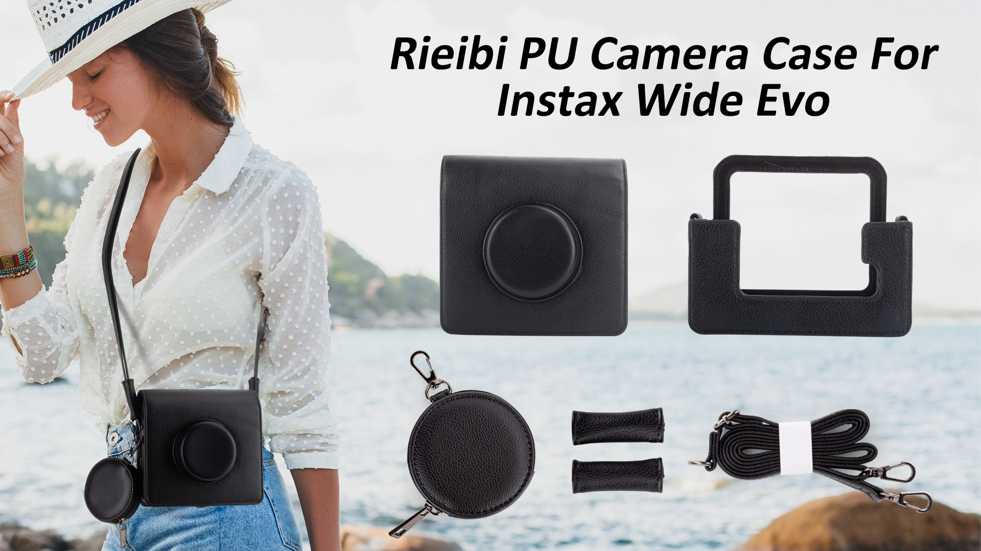 HIQYIN Étui Instax Wide Evo, Coque de Protection Compatible avec l'appareil Photo instantané Hybride Fujifilm Instax Wide Evo, étui de Transport en Cuir PU avec bandoulière réglable - Marron