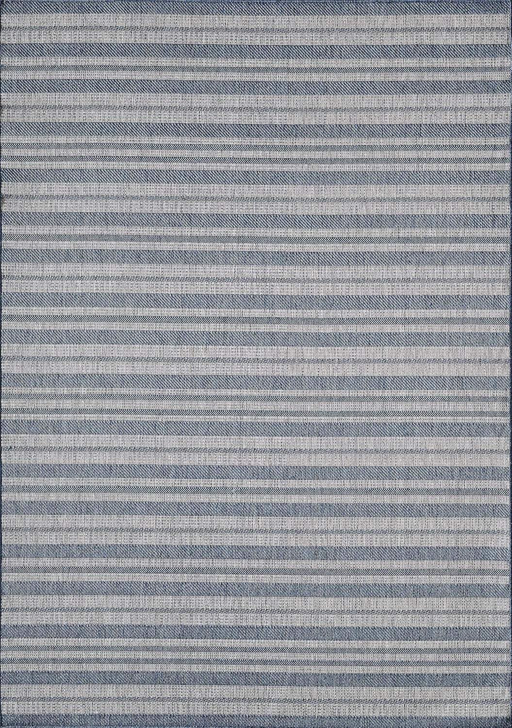 New Home Cordelia Mid-Century Modern Striped Indoor/Outdoor Area Rug - Blue 7'10" Round