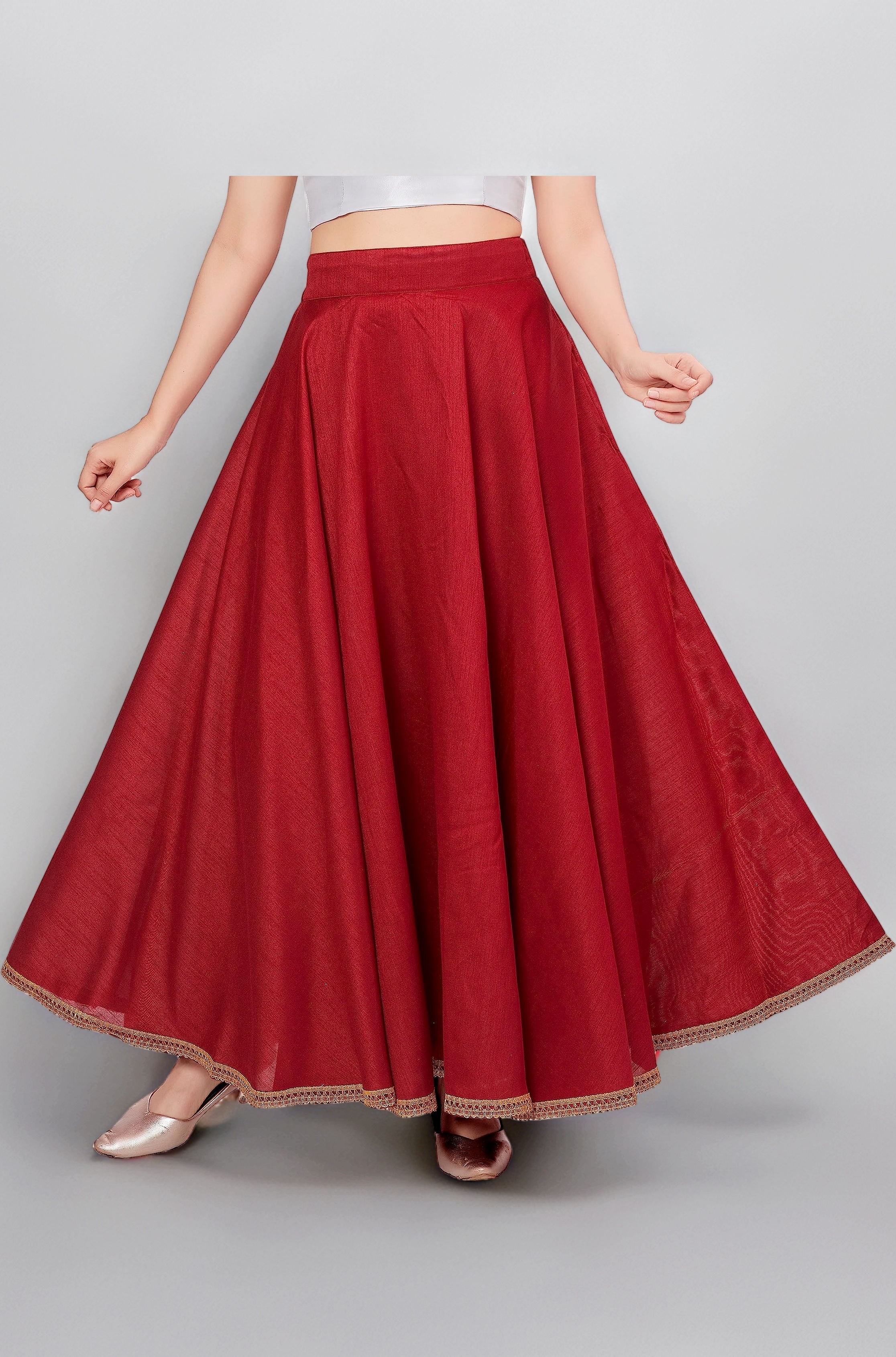 Women's Poly Silk Skirt/Lehenga With 8 Meters Maxi Flare (Double Ghera)