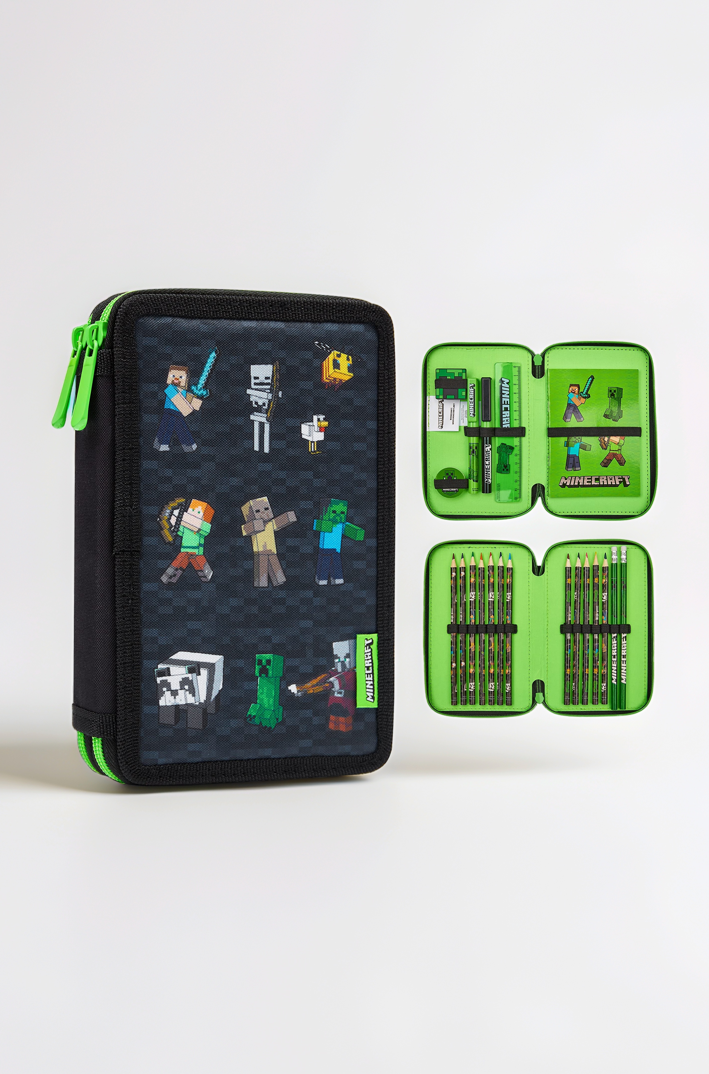 Minecraft Children's Pencil Case with 2 Compartments and School Supplies