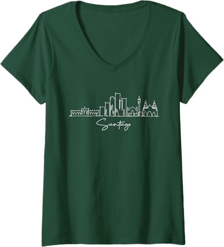 Miniatura 3 de Womens city skyline Santiago Chile V-Neck T-Shirt Black,Navy Blue,Baby Blue,Red,Dark Green,Dark Heather Grey,Heather Grey,Sapphire Blue,Pink,Purple