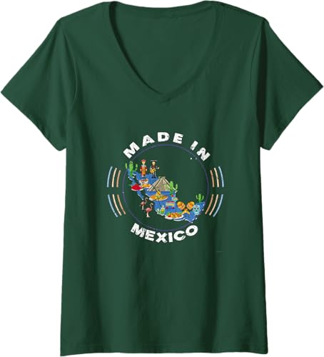 Miniatura 10 de ASJ - Camiseta con cuello en V para mujer, diseño vintage de mapa de México