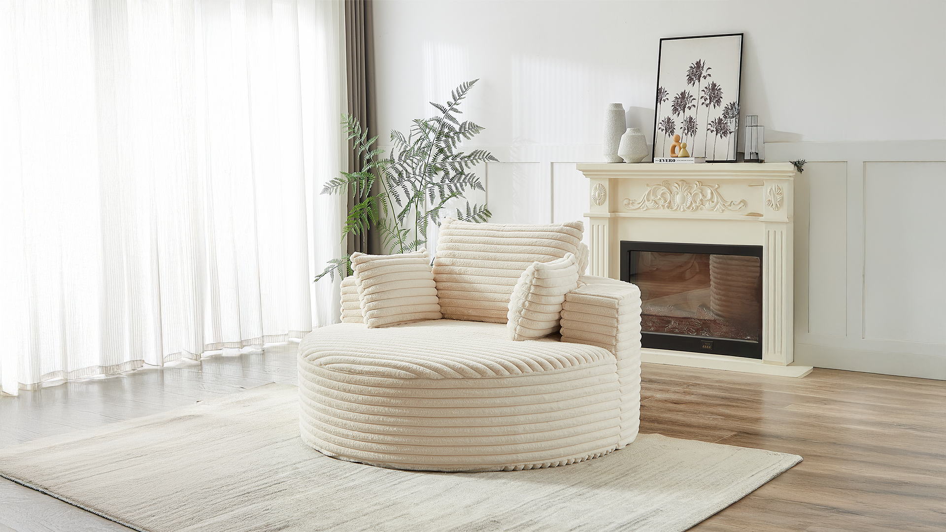 Sillón Redondo Plegable Chenille Gris miniatura 7