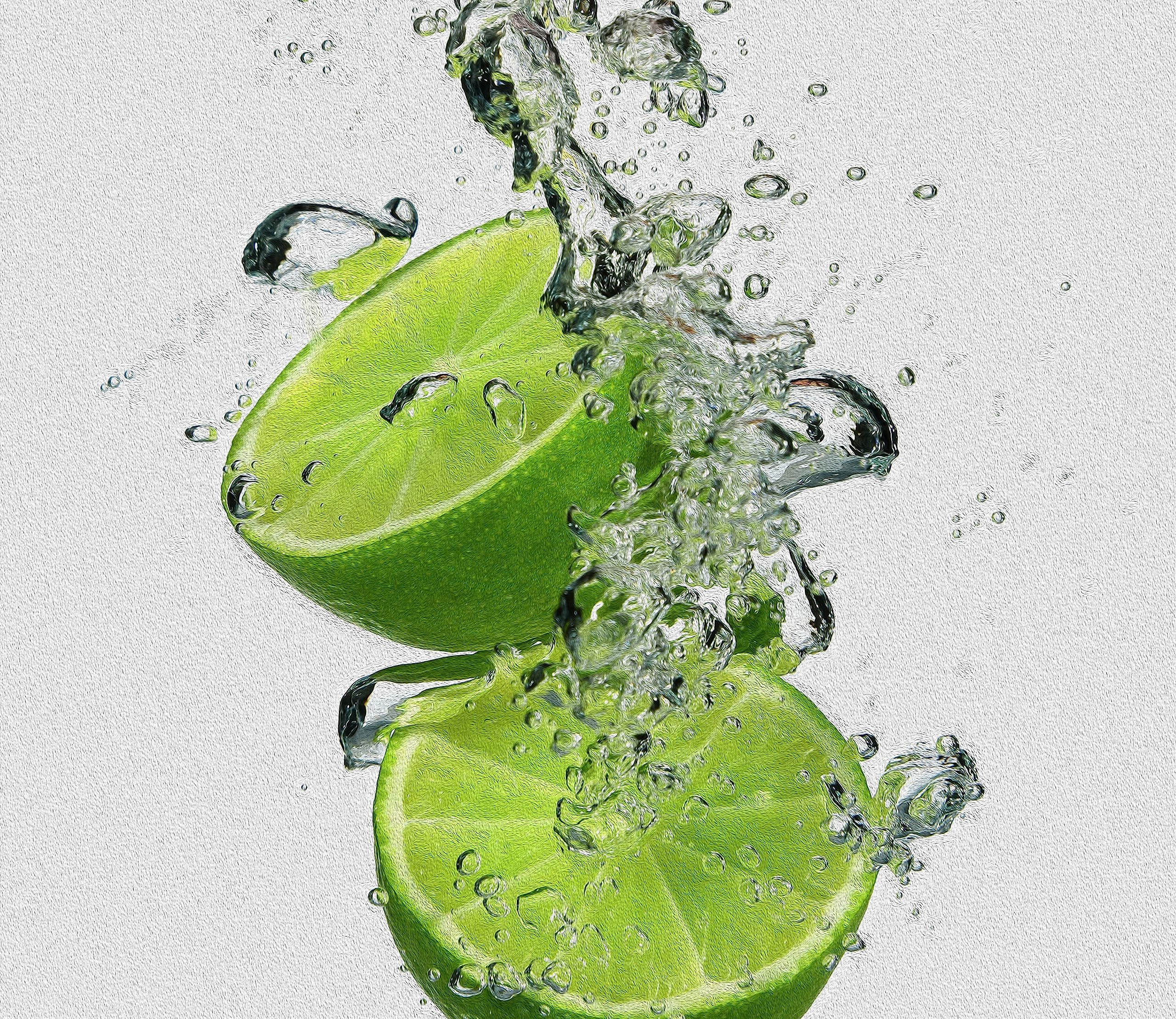 Leckere grüne Limetten im Wasser Herdabdeckplatte & Spritzschutz aus Echtglas | Für Herd-Kochfelder | 60x52 cm