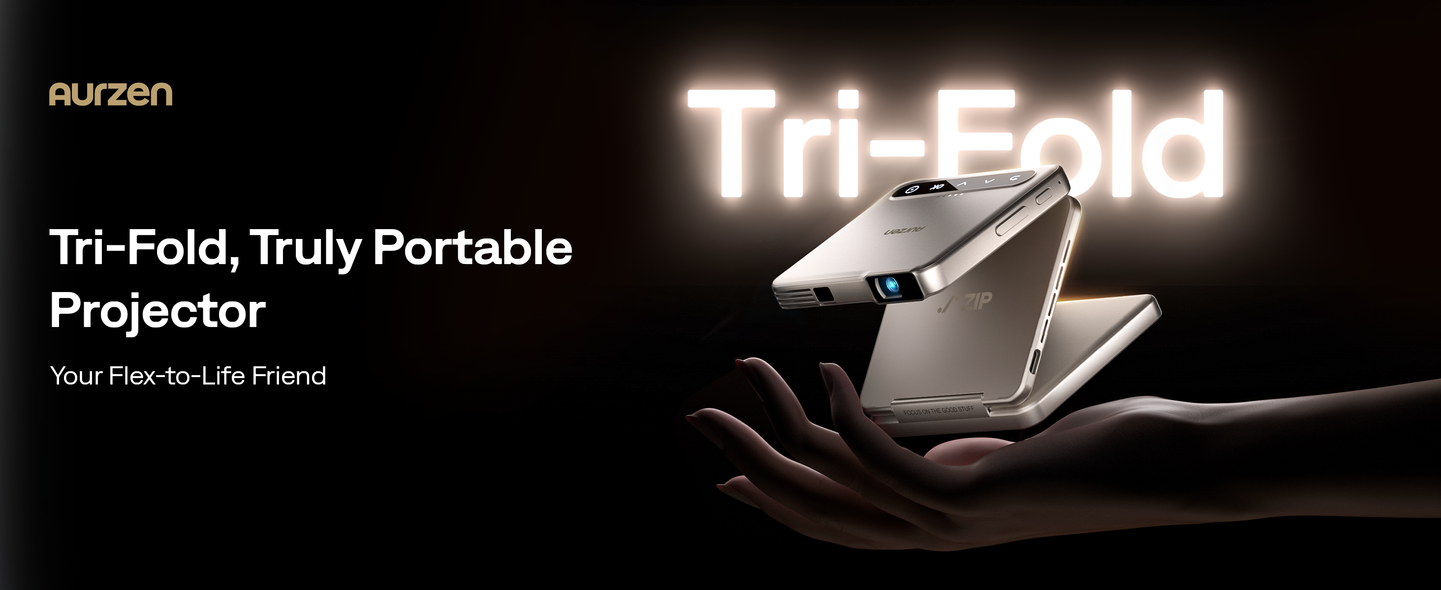 Aurzen ZIP Tri-Fold DLP Truly Mini Projector, Pocket Size, Zero