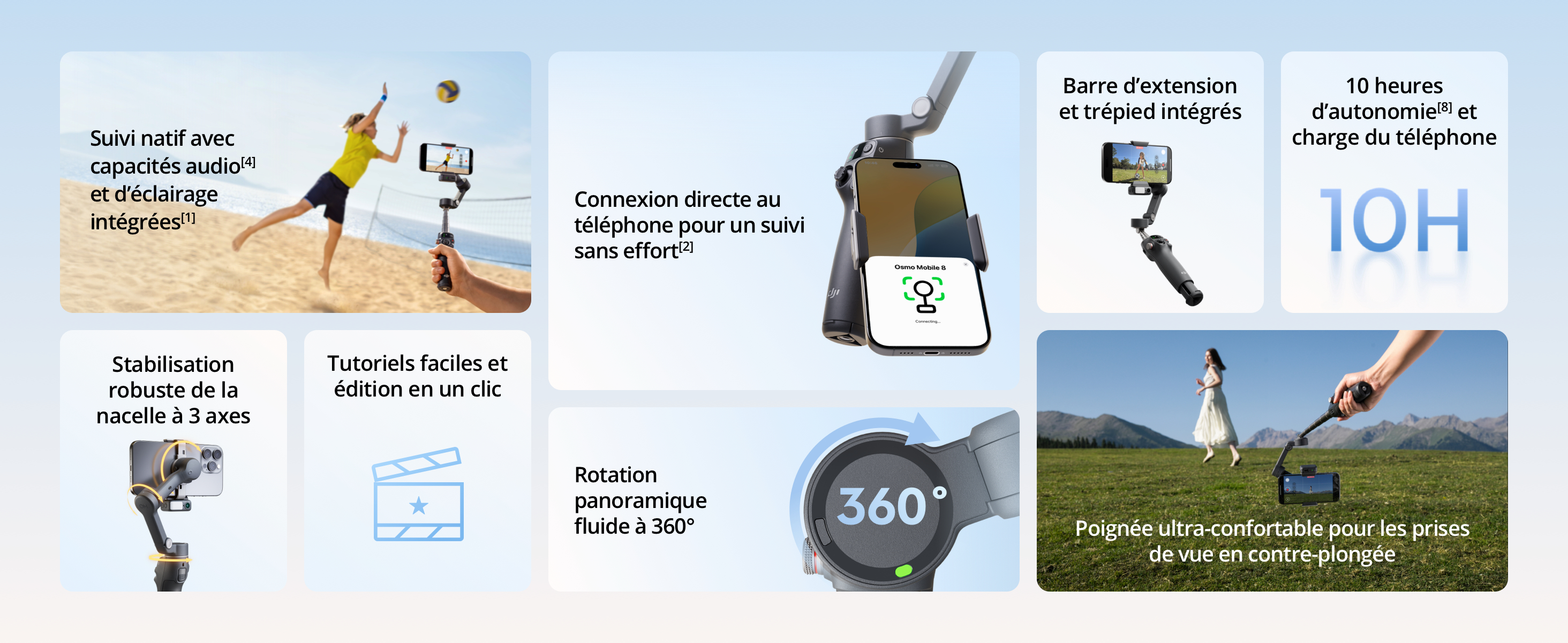 DJI OM 5 Stabilisateur Nacelle Pour Smartphone , Nacelle Pour Téléphone à 3 Axes, Barre D'extension Intégrée, Portable Et Pliable, Nacelle Pour Android Et IPhone Avec ShotGuides, Gris