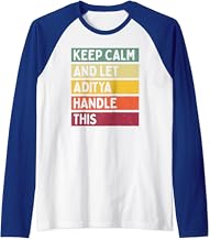 Keep Calm And Let Aditya Handle This Funny Custom Retro Raglan Baseball Tee