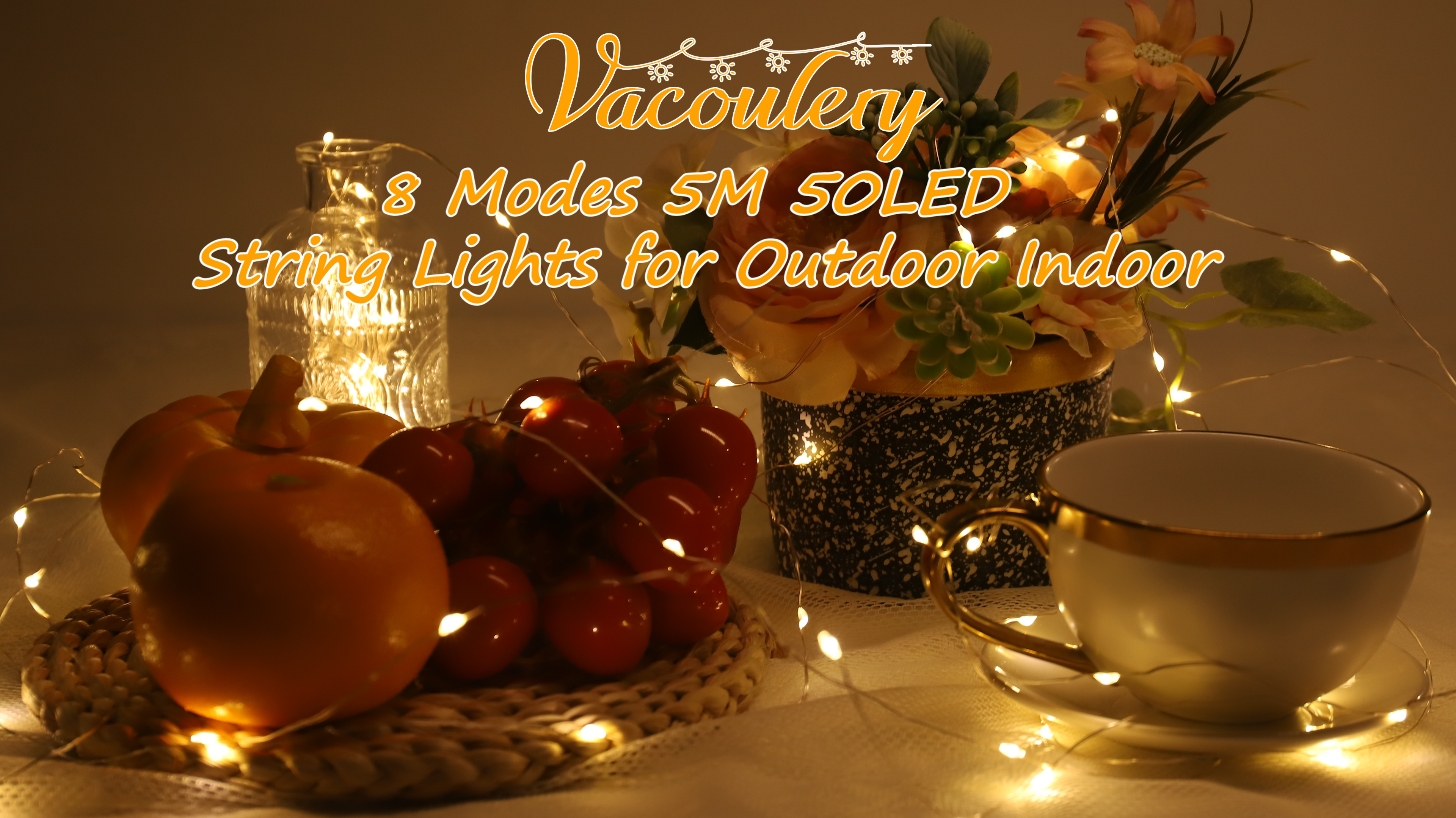 SENTAIMAO Lichterkette – 5m, 50 LEDs, Batteriebetrieben, IP65 Wasserdicht, Orange