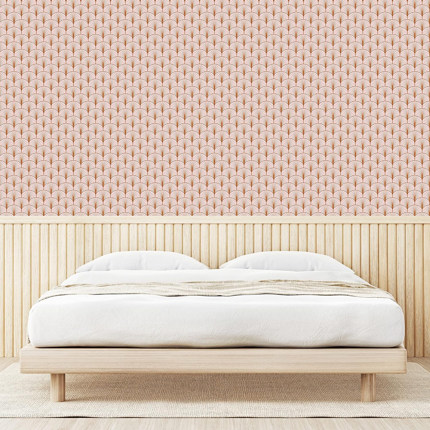 Ambesonne Blush Pink Peel & Stick Wallpaper for Home, Art Deco Style Geometric Vintage Repetitive Feathers Scale Motif Pattern, Self-Adhesive Living Room Kitchen Accent, 13" x 36", Ginger Blush