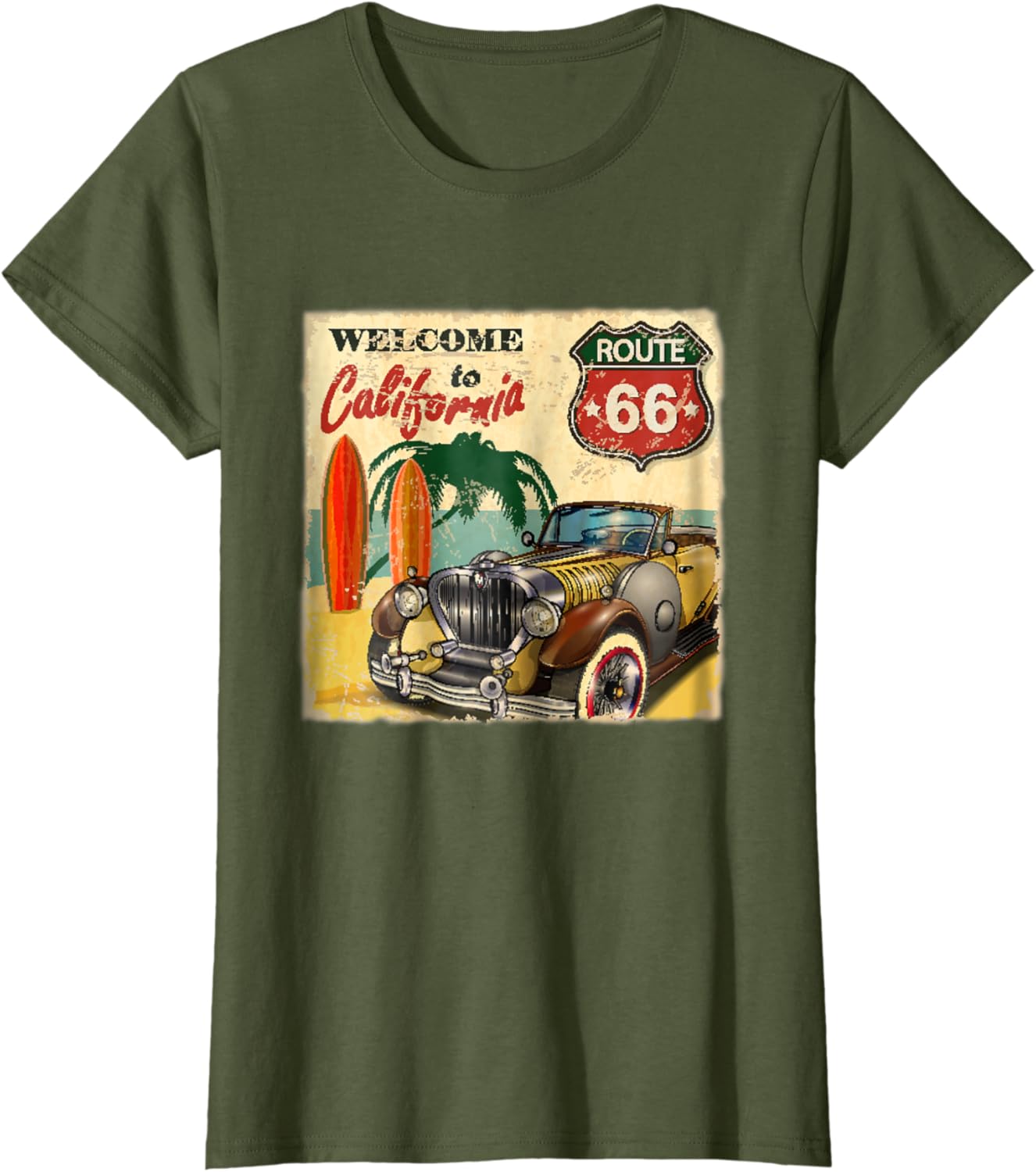 Amazon Com Classic Vintage Car Welcome To California Route 66 Clothing Shoes Jewelry