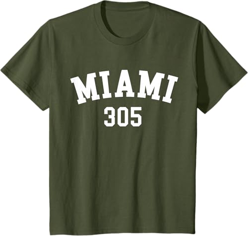 Miniatura 34 de Miami 305 USA American College Font T-Shirt Negro,Azul Marino,Azul Pastel,Arándano,Rojo,Plateado,Hierba,Verde Kelly,Marrón,Verde Oliva,Jaspeado