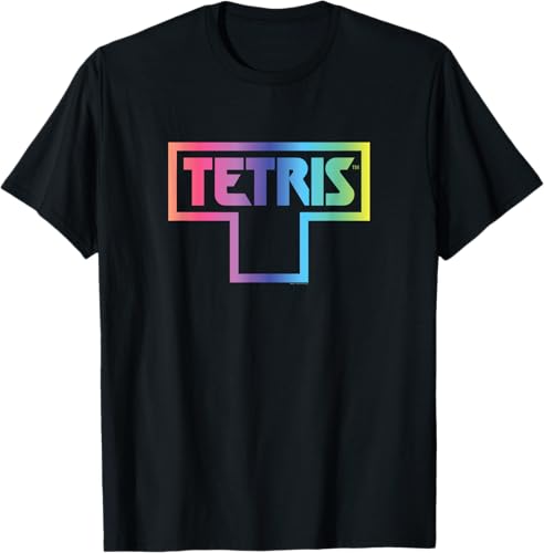 Tetris Color Fade Logo Camiseta, Negro -