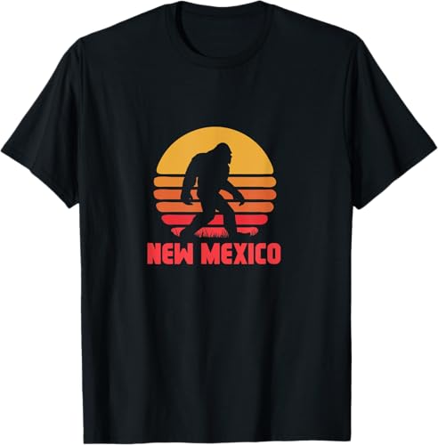 Bigfoot New Mexico State Sasquatch Yeti Urban Legend Retro T-Shirt Black,Asphalt Grey,White,Silver Grey,Brown,Olive Green,Lemon Yellow,Dark Heather