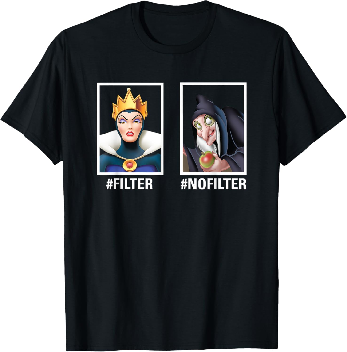 Disney Villains Evil Queen #Filter #NoFilter Funny Meme T-Shirt, Black