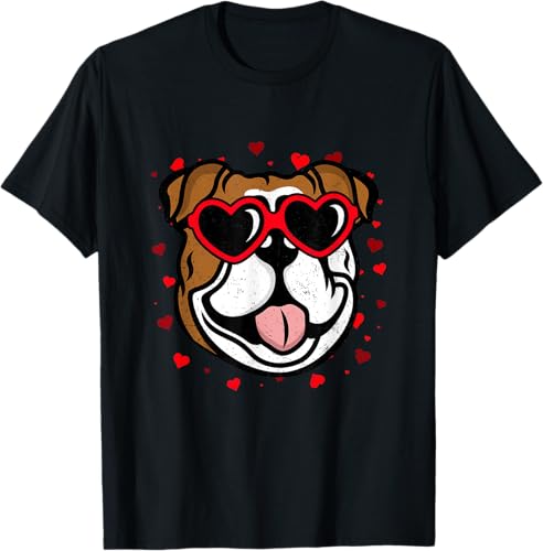 Bulldog Valentine - Camiseta para amantes de las gafas de sol para perros Negro -
