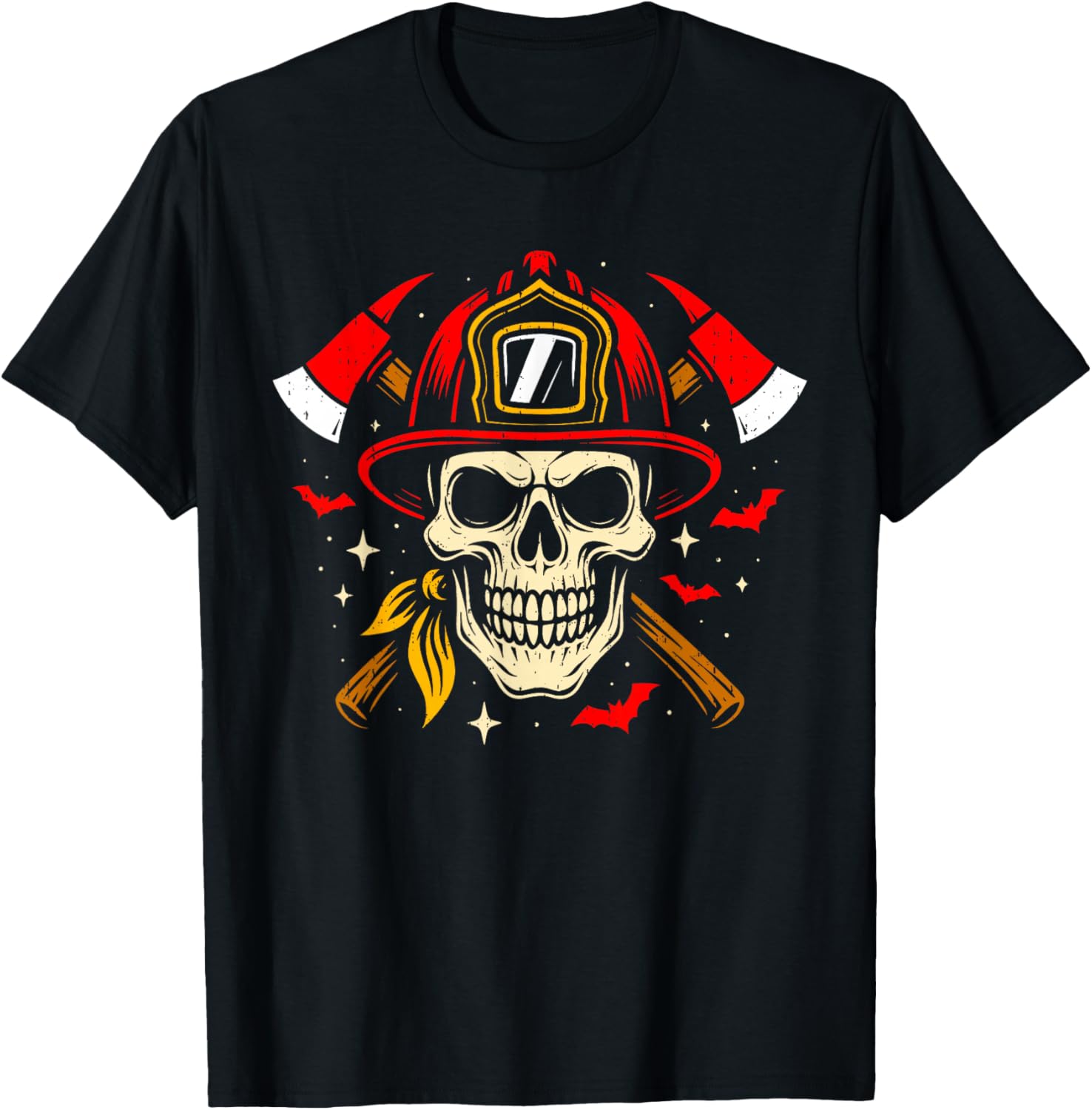 Fireman Skull Firefighter Skeleton Lazy Halloween Costume T-Shirt