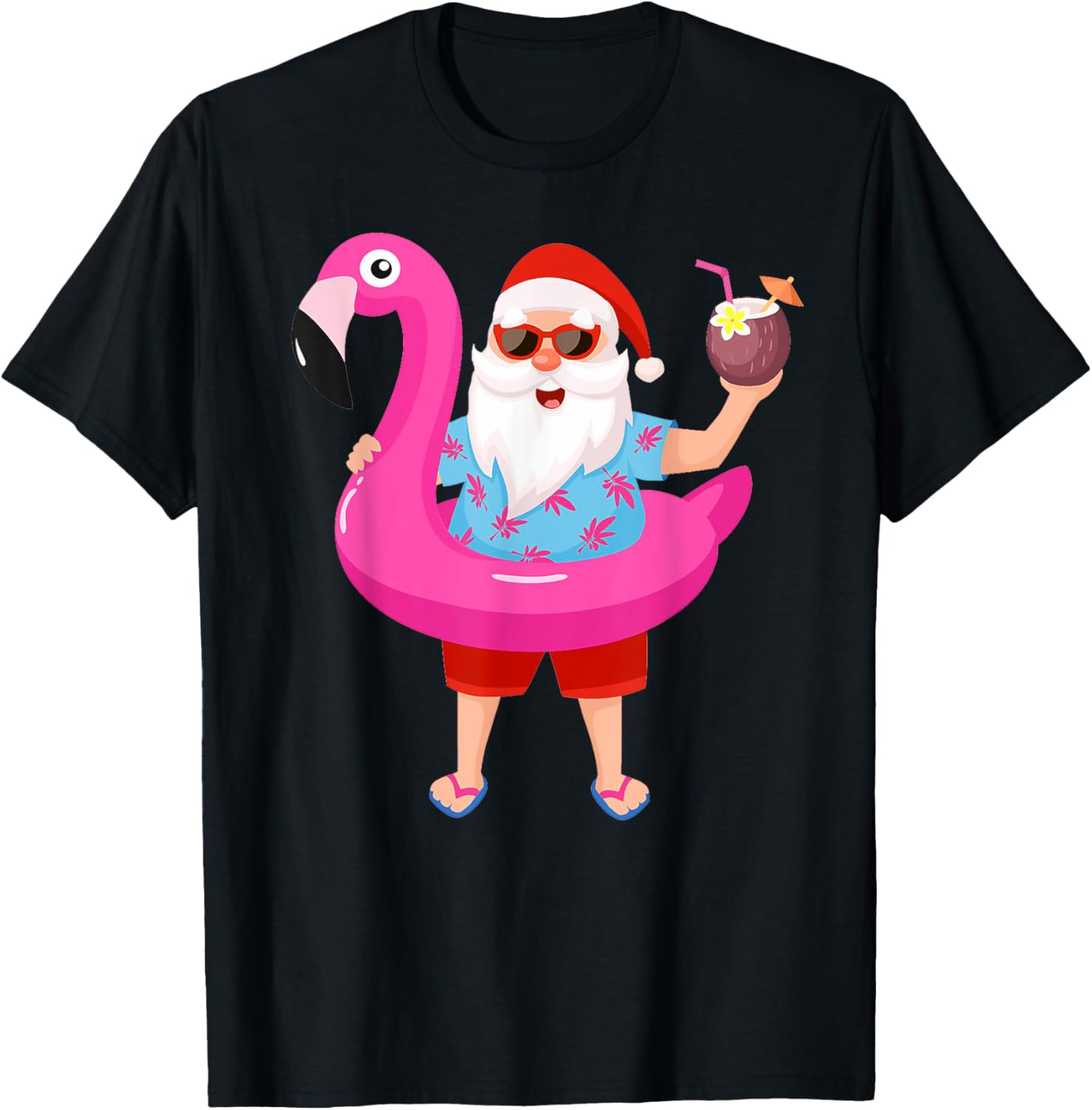 Christmas in July Santa hawaii Sunglasses Flamingo gifts T-Shirt
