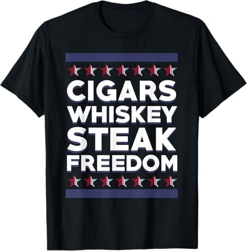 Cigars Whiskey Steak Freedom Funny Smokers Humidor T Shirt T-Shirt Negro,Azul Marino,Azul Pastel,Arándano,Rojo,Plateado,Hierba,Verde