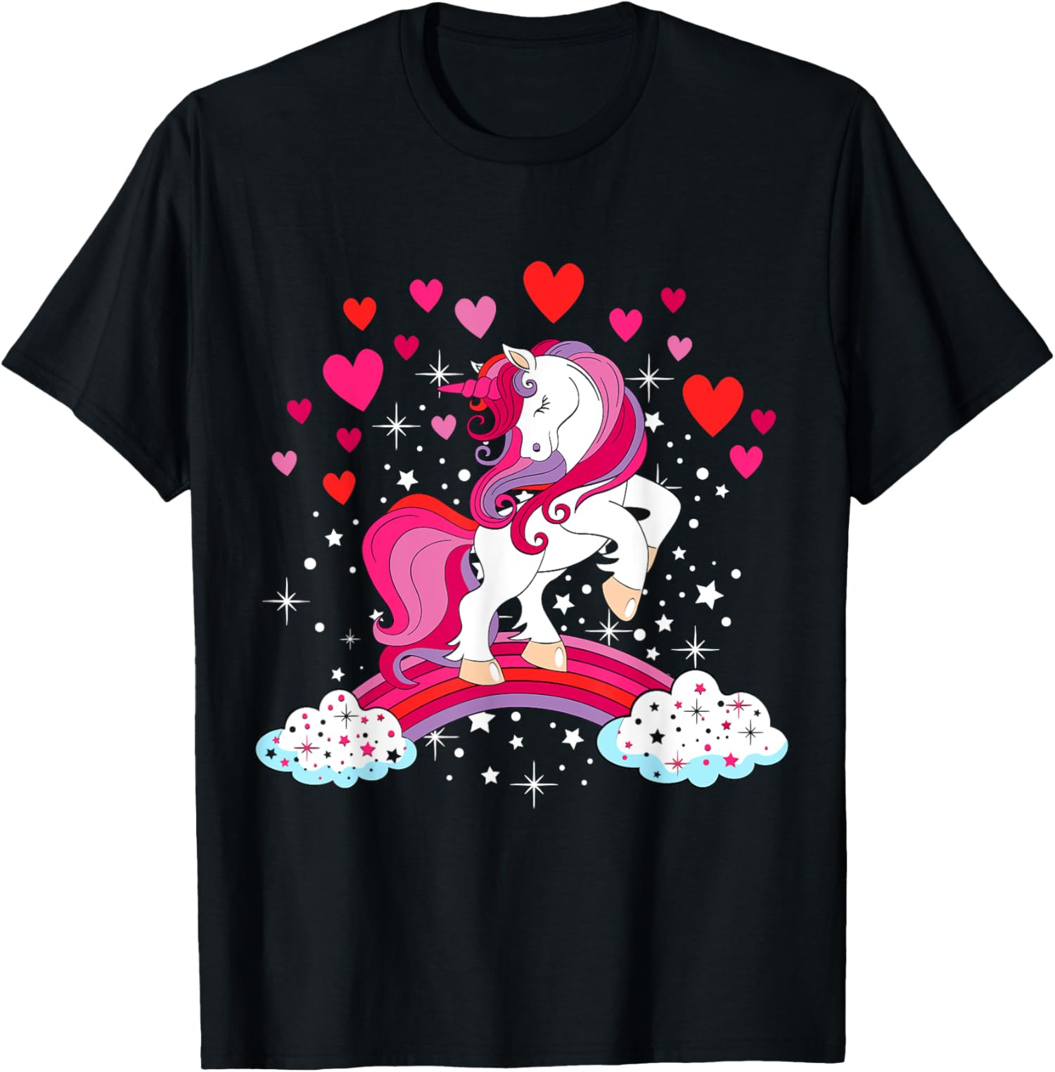 Unicorn Valentines Day Love Heart Rainbow Unisex T-Shirt - Picture 3 of 14