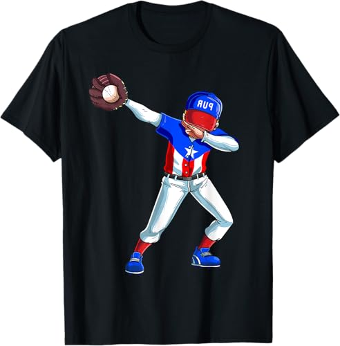 Camiseta de béisbol Dabbing Puerto Rico para atrapar jugadores, lanzador para hombres y niños, Negro, S