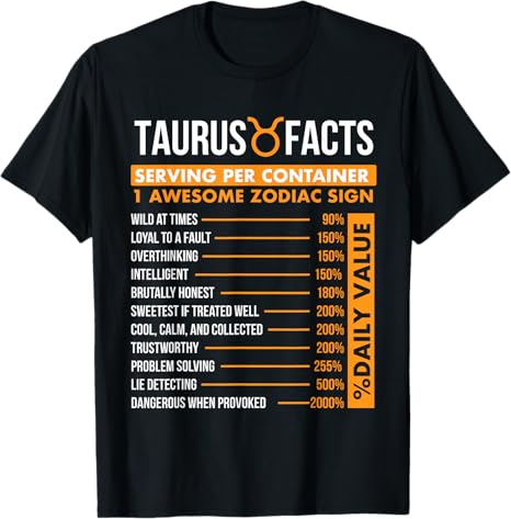 Taurus Facts - Zodiac Sign Astrology Symbol Horoscope T-Shirt