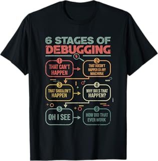 6 Stages of debugging for a Software Developer Programmer T-Shirt