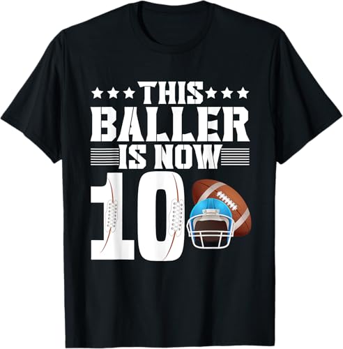 This Baller Is Now 10 American Football Camiseta para niño de 10 años, Negro, S