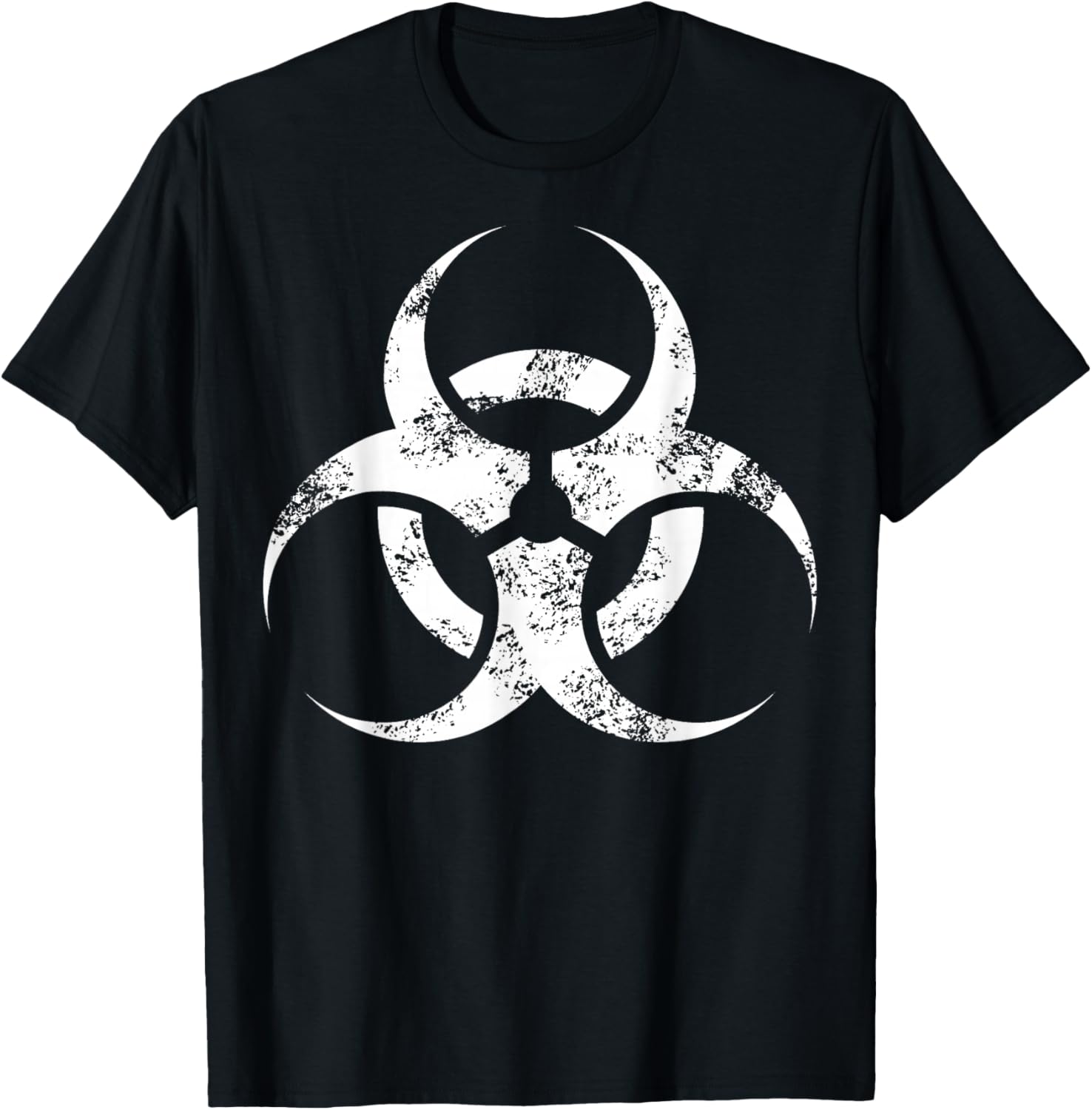 Cool Symbol Tees Biohazard T-Shirt - Men's Black Distressed Modern Crew Neck Short Sleeve T-Shirt - Small