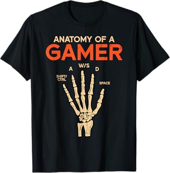 Anatomy Of A Gamer Skeleton Hand Funny Men Boys Kids Teens T-Shirt