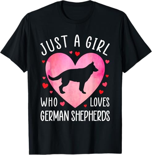Camiseta Just a Girl Who Loves German Shepherds Dog Mama Pet Lover, Negro -