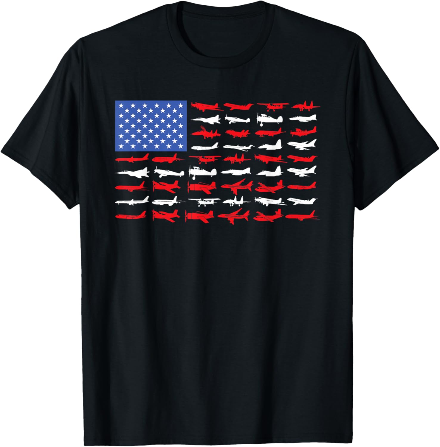 Pilot Airplane American Flag Plane Aviation Short Sleeve T-Shirt
