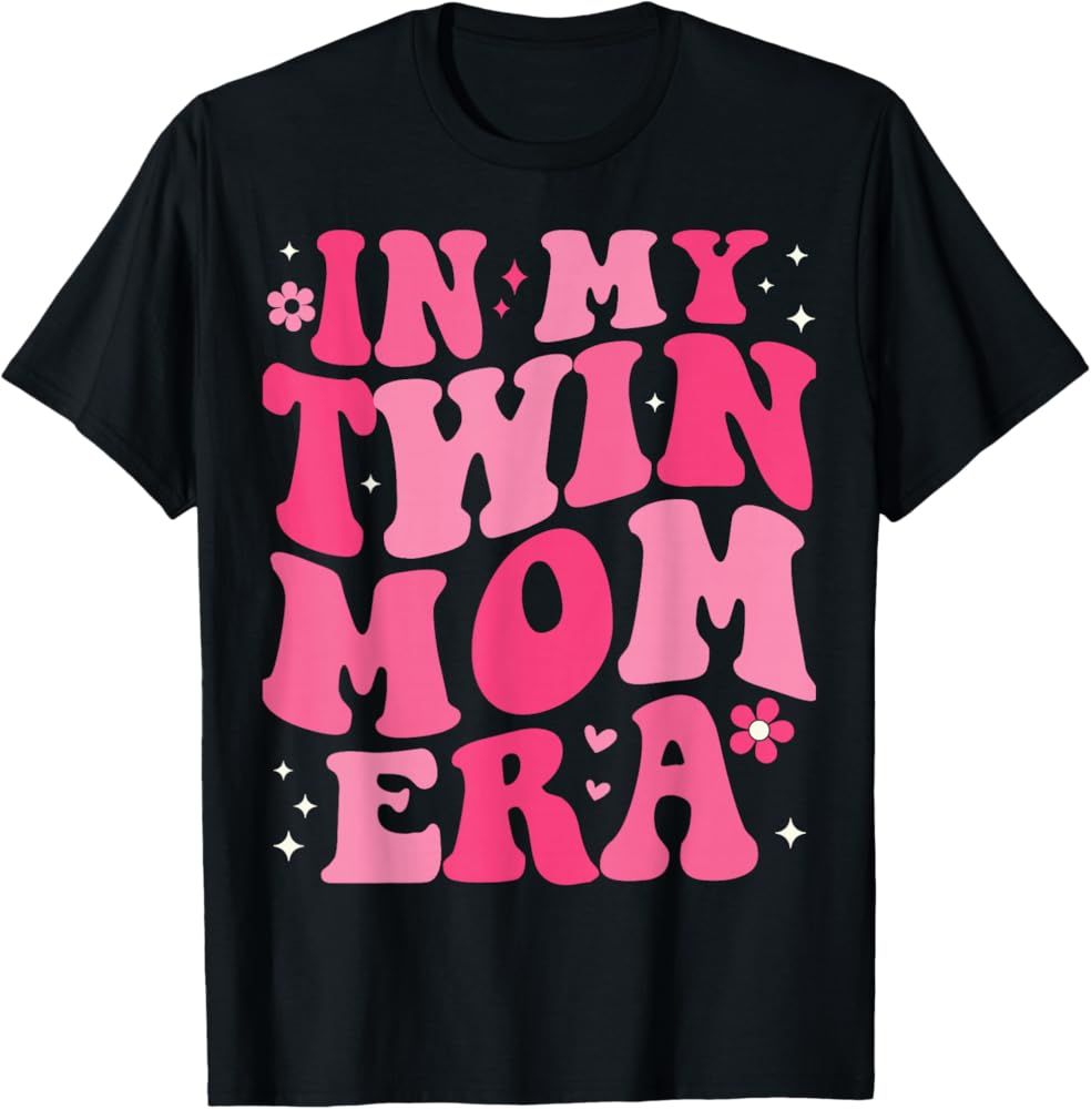 In My Twin Mom Era Groovy Funny Mom Of Twins Mother's Day T-Shirt