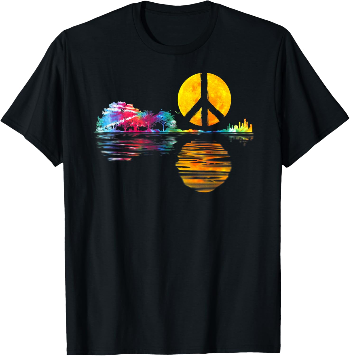 Hippie Guitar Moon I Guitarist Musician Peace Sign T-Shirt