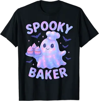 Spooky Baker Ghost Chef Halloween Baking Bakery Cake Lover T-Shirt
