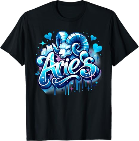 Blue Aries Zodiac Star Sign T-Shirt