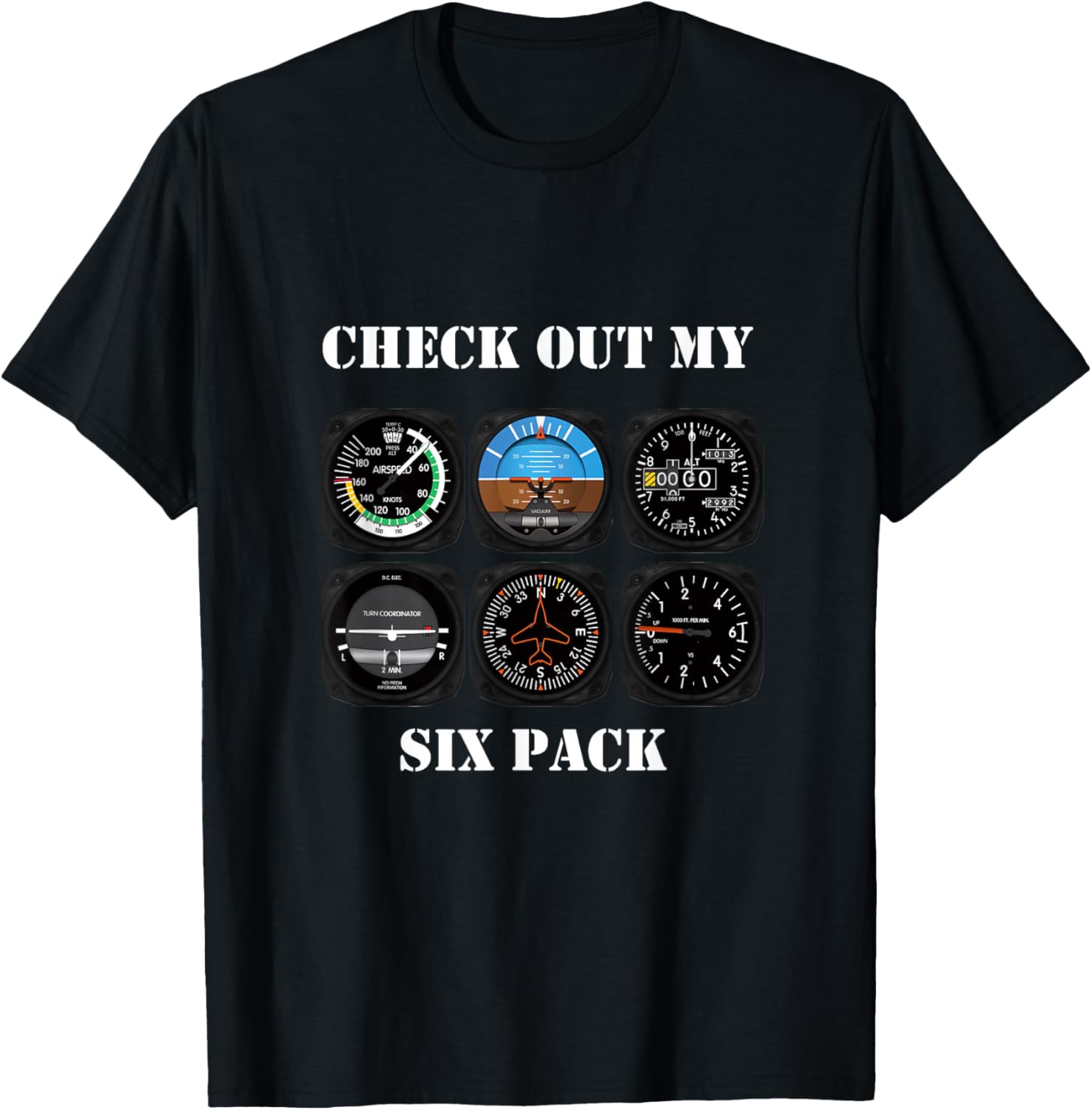 Pilot Aviation Check Out My Six Pack Flying Airplane T-Shirt