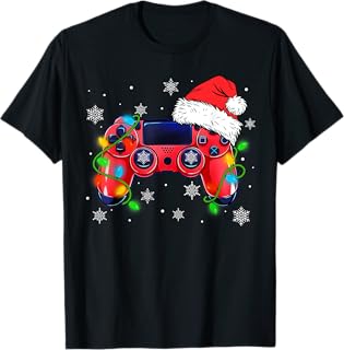Video Game Controller Christmas Santa Hat Gamer Boys T-Shirt