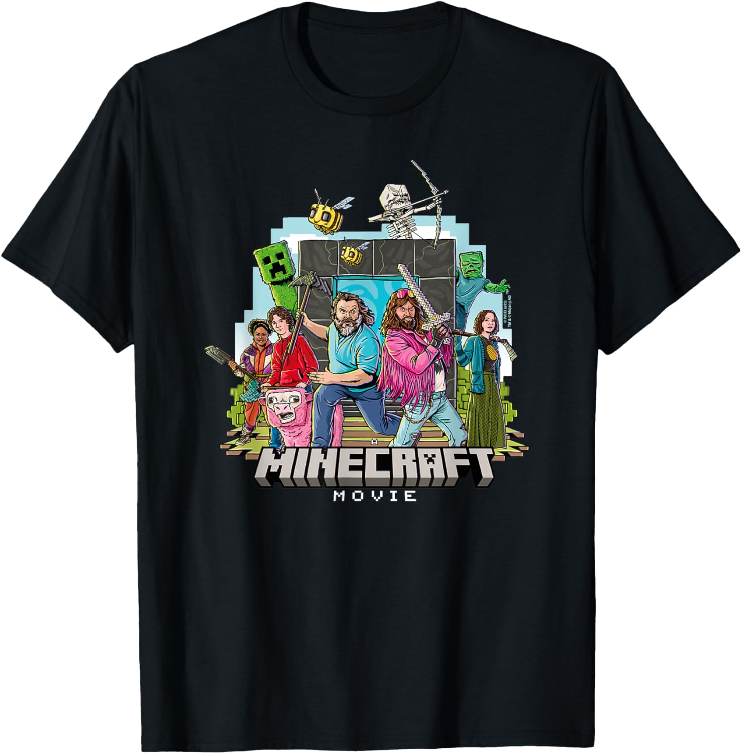 A Minecraft Movie Main Characters Group Shot Cartoon Style T-Shirt A Minecraft Movie Main Characters Group Shot Cartoon Style T-Shirt