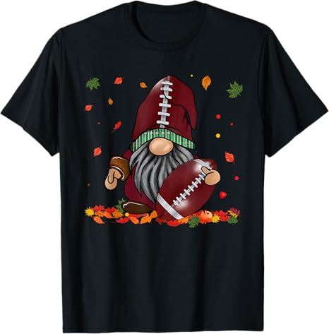Gnome Football Season Thanksgiving Fall Leaves Autumn T-Shirt