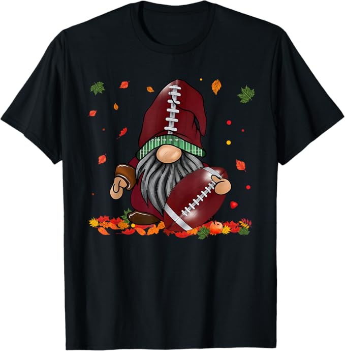 Gnome Football Season Thanksgiving Fall Leaves Autumn T-Shirt