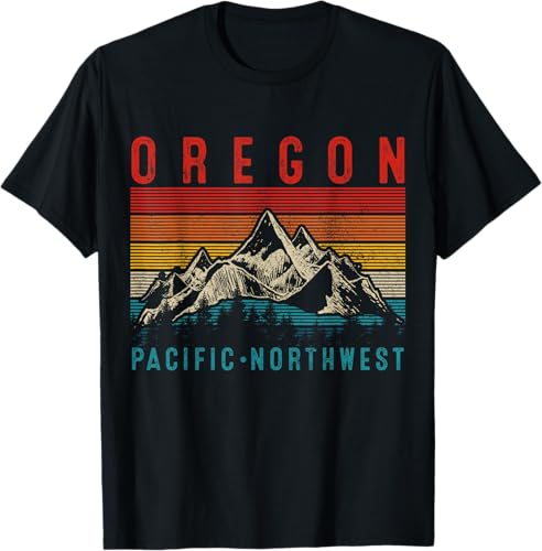 Oregon Vintage Mountains Hiking Pacific Northwest PNW - Camiseta de regalo, Negro, S