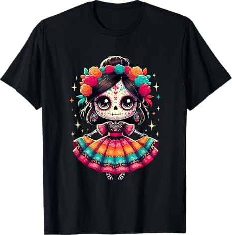 Colorful Mexican Sugar Skull Catrina Girl Fiesta