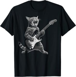 Funny Cat Playing Guitar Rock and Roll Gifts Men Women Kid T-Shirt